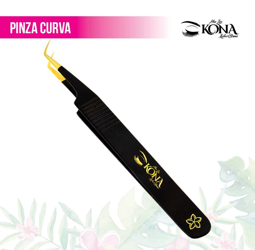 Pinza Curva Premium Kona Lashes(Negro/Dorado)